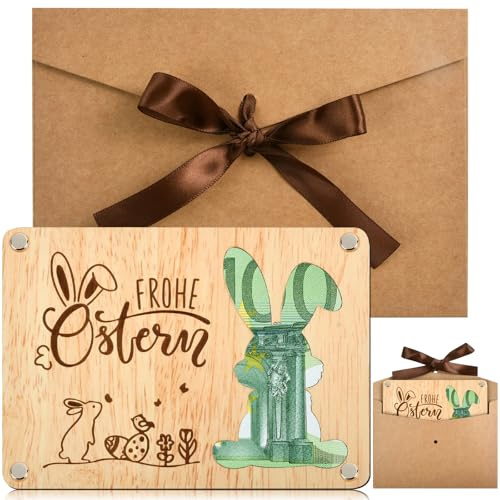 CHONGQILAO Regali in Denaro per Pasqua, Regalo di Denaro in Legno Biglietto, Confezione Regalo per Denaro, Confezione Regalo in Contanti con Provetta, Corda e Cuori di Legno, Pasquale da Regalare