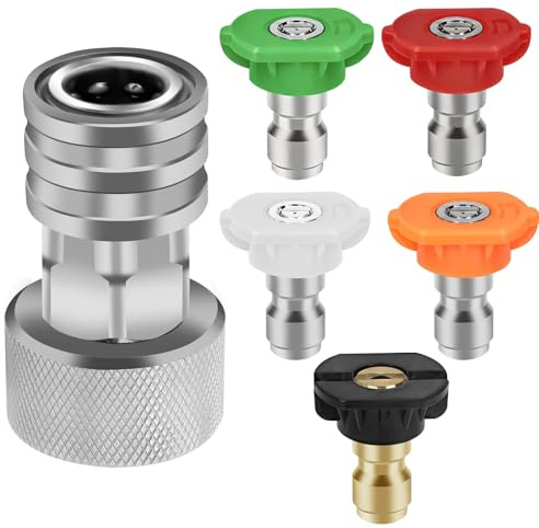 Adattatore per tubo da giardino per idropulitrice e ugelli a cinque colori, adattatore per idropulitrice per tubo in acciaio inossidabile da 3/4 GHT a 1/4, adatto per lavaggio auto e pulizia