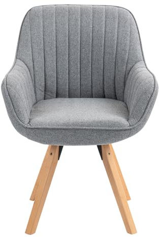 FURNISH 1 Fauteuil Pivotant de Salon en Tissu,Gris,56 × 57 × 83 cm | Fauteuil Scandinave Rotatif 360°, Pieds en Bois Massif, Siège Design pour Salle à Manger, Salon et Bureau