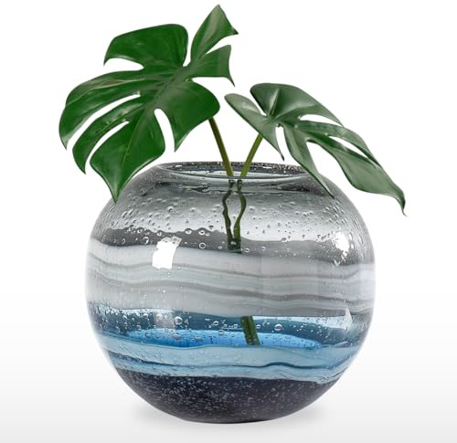 Torre & Tagus Andrea - Vaso a sfera in vetro fatto a mano, per decorare la casa, soggiorno, centrotavola e ufficio domestico, colore: blu