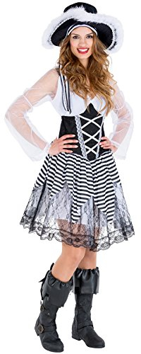 tectake dressforfun Frauenkostüm Piratenbraut | sexy Kleid + Tüllunterrock + Stiefelstulpen & Hut mit Federn | Piratin Pirat Verkleidung (XL | Nr. 300694)