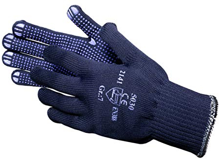 12 Paar JAH 5030 Feinstrick Handschuhe blau mit Noppen gute Passform ohne Nähte griffsicher atmungsaktiv waschbar 70% Polyester außen 30% Baumwolle innen hochwertige mittelschwere Qualität Gr. 6