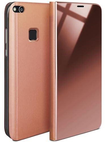 moex Void Case für Huawei P10 Lite Hülle in Hochglanz Optik, Clear View Cover Spiegelhülle, Flip Case 360 Grad Schutzhülle mit Spiegel, Rundumschutz Handyhülle, Rose-Gold