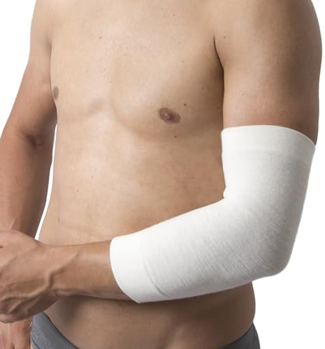 Beman 554 - Gomitiera in Lana Merino Termica, Fascia Gomito per Gomitiera per Tendinite, Epicondilite Fascia Compressione, Tutore Gomito, Scalda Gomito, Uomo e Donna (Bianco,2)