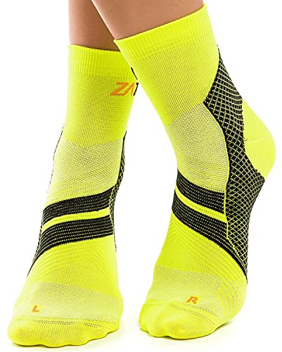 ZaTech Plantar fasciit strumpor, kompressionsstrumpor. Häl, fotled och fotvalvsstöd, sport kompressionsstrumpor, Gul/svart, 45-46 EU