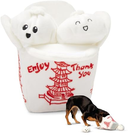 Barkbox interactif en Peluche 2 en 1 pour Chien – Rip and Reveal pour Chiens et Chiots – Jouets stimulants et couineurs pour Animaux de Compagnie | Dumplings d'Andi (Petit)