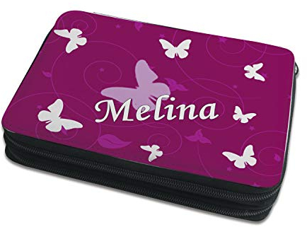 Kinder Federmäppchen mit (Wunsch) Namen, einzigartige Federtasche durch Personalisierung, Schulmäppchen - Motiv Schmetterling Ornamente