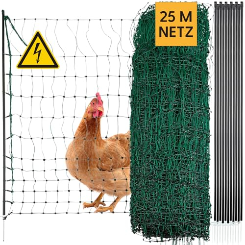 Agrarzone Geflügelnetz 25m x 106cm, Doppelspitze, mit Strom - Mobiler Hühnerzaun Steckzaun Garten - Weidezaun für Hühner und Geflügel