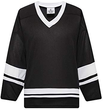 EALER H400 Series Blank Ice Hockey Practice Jersey League Jersey Team Jersey, Black/White, XX-S