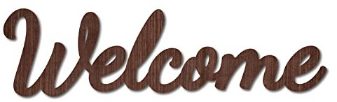 CREATCABIN Wood Sign Wall Art Welcome Letter Sign Laser Cut Words Decorative Wall Sculpture Hanging Decor Unfinished For Housewarming Door Wall Room Decoration Brown 11.9 x 3.2inch