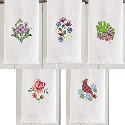 Herrschners Flowers & Gardens Terry Towels Set Stamped Cross-Stitch & Stamped Embroidery
