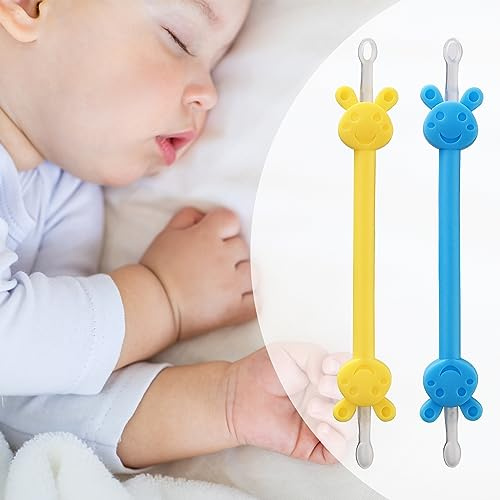 Baby näsrengörare, 2-pack BPA-fri silikon baby booger plockare, näsa och öronvax borttagningsverktyg för nyfödda och spädbarn (gul och blå)