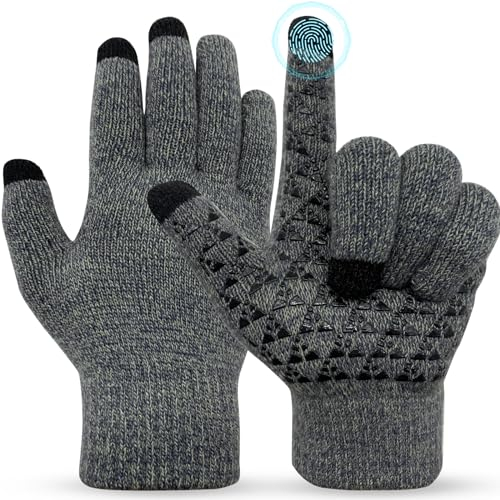 BoloShine Handschuhe Herren Damen Winter Outdoor Gloves Fleece Stretch Strickhandschuhe Touchscreen Handschuhe Warm Anti-Rutsch Fahrradhandschuhe für Sport Laufen Ski Kletter Radfahren (Grau)