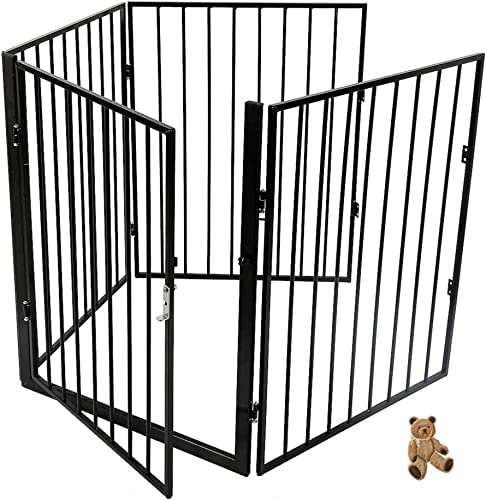 Kids Barrière de Sécurité Extensible Cheminée Grille de Protection,clôture pour Animaux de Compagnie réglable et Mobile,Clôture de sécurité Noire en 4 pièces 240 * 2.5 * 75cm