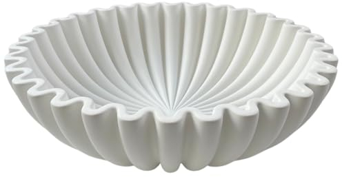 OAKOA Große Dekoschale aus Beton – weiße dekorative Schalen für Heimdekoration – organische moderne Wohnkultur Schüssel – Rüschenschüssel Dekor – geriffelte Schüssel – gewellte Schale