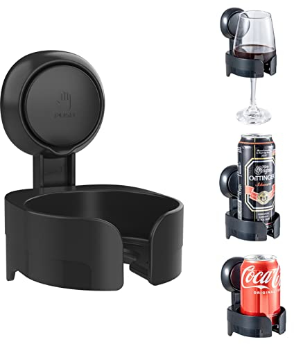 TAILI Saugnapf Weinglasablagehalter Weiß, Wand Weinglashalter für Dusche, Bier, Getränke, Badewanne, Spa, Küche, Wasserdicht & Abnehmbar, Wine Glass Tray Holder Suction Cup, Black