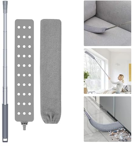 ARTICLEAN - Spolverino telescopico, lavabile con manico telescopico estraibile, pulisci la polvere telescopico, piatto da 2,15 m, allungabile con piumino in microfibra, pulizia efficiente senza