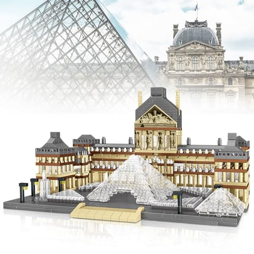 Finger Rock Klemmbausteine Architecture Straßenansicht Pariser Louvre, Weltberühmtes Architektur Modellbausatz 3377 Teile Micro Bausteine, Ideen Geschenk für Erwachsene oder Jugendliche Sammler