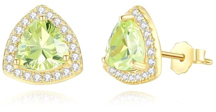 GAVU Boucles d'Oreilles Argent 925 Femme, Clous d'Oreilles Plaqué Or, Clous d'Oreilles Triangulaires, Clous d'Oreilles Zircon Cubique Olive