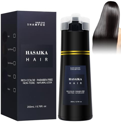 HASAIKA® Shampooing pour cheveux noirs, Shampooing pour hommes et femmes pour coloration instantanée des cheveux noirs aux herbes, shampooing noir longue durée 200ml (noir)