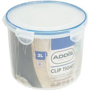 Addis Clip Tight Food Storage Container Large 2 Litre Round Airtight Silicone Seal Containers Bpa Free Easy Locking Lid Clips, Clear Transparent