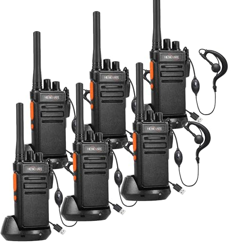 HESENATE HT66 Walkie Talkie, PMR446 Funkgeräte Set, Lizenzfreies Große Reichweite Funkgerät Professionelles Walky Talky 16 Kanäle Handfunkgerät Woki Toki Scan VOX mit Kopfhörer (Schwarz, 6er Set)