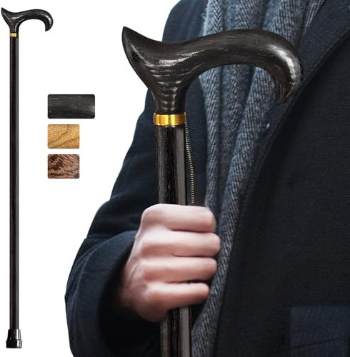 ispuoocti Handgefertigter Gehstock Holz Damen und Herren, mit 226 kg Belastbarkeit Gehstöcke Für Senioren,Ergonomische Derby-High-End-Gehstöcke aus Natürlichem Massivholz (Schwarzbraun)