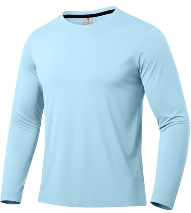 Herr Rash Guard UPF 50+ solskydd kort/långärmade t-shirts lätt, snabbtorkande UV-simskjorta, Långärmad: blå, S
