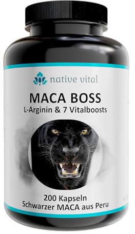 Maca Kapseln hochdosiert schwarzes Maca aus Peru mit L-Arginin, B12, Magnesium und vieles mehr, 200 Kapseln, Vegan