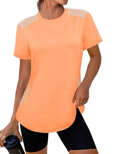 Gyabnw Camisetas Deportivas para Mujer de Manga Corta Camisetas Funcionales con Cuello Redondo Camiseta para Correr Fitness y Yoga