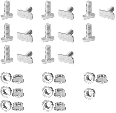 15 viti a testa martello, M8 x 20 mm, in acciaio inox A2-70, con dadi di bloccaggio e dadi flangiati, per guide di montaggio solari PV, serra e fotovoltaico