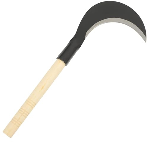 TOYANDONA Guadaña De Mano De Acero Al Manganeso para Jardinería Mango Largo, Herramienta para Desherbar Césped Jardín, Cuchillo Resistente y Equilibrado para Uso Manual