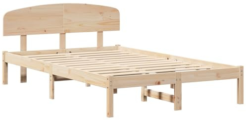vidaXL Estructura de Cama con cabecero 135X190 cm de Madera Maciza de Pino, Plataforma Resistente, sin boxspring Necesario, construcción sólida, Amplio Espacio de Almacenamiento para habitación, CAM