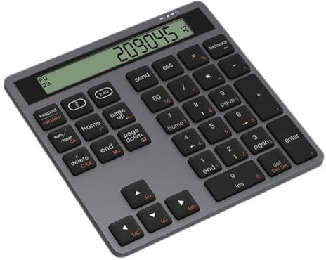 Louttary Tastierino Numerico con Display Bluetooth, Tastiera Calcolatrice Ergonomica Bluetooth Dual Mode, Calcolatrice 2 in 1 Portatile Grigia