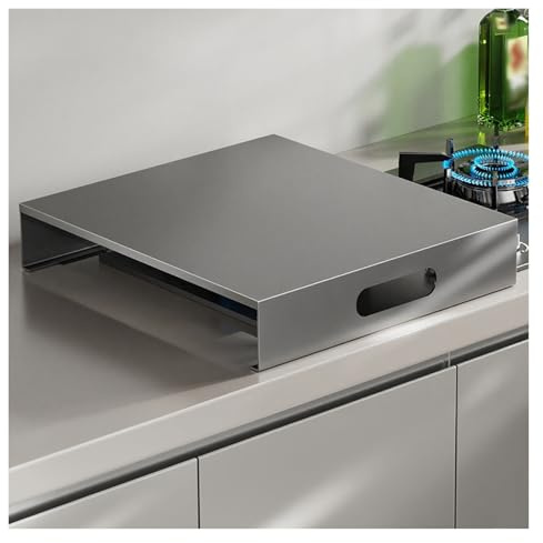 tapa encimera gas Placa protectora de acero al carbono para cocina de gas, cubierta semicerrada, estantería multifuncional para cocina de autocaravana(Gray,30x40x5cm/11.8x15.7x2in)