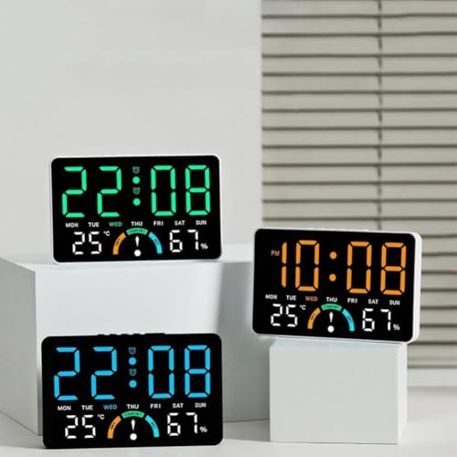 ZYNCUE LED Electronic Clock with Temperature and Humidity Display, Large Screen Time Date Alarm for Wall or Desk Use, Comfort Level Indicator