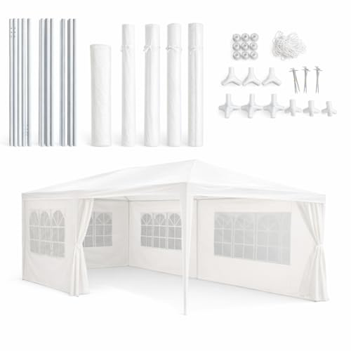 Kinzo Carpa para Fiestas 3 x 6 m - Pabellón para 70 Personas - Pabellón de Jardín con 6 Paredes - Carpa de Jardín con Altura 2,5 m - Impermeable y Resistente UV - Blanca
