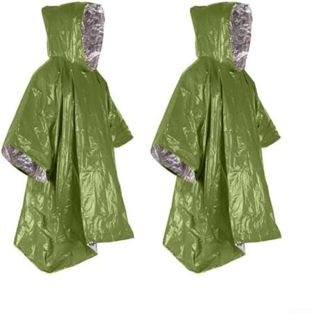 Besttoolifes Survival 2 Pack - Thermal Rain Coat for Cold Weather, Heat Reflective Blanket Waterproof Lightweight Camping Essential Outdoor(Green (130 * 100cm))
