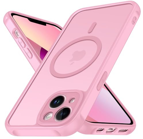 iVoler Magnetiskt fodral för iPhone 13, 6,1 tum, [Kompatibel med MagSafe] [stötdämpande skydd i militärklass] genomskinligt matt tunt bakre fodral, ljusrosa