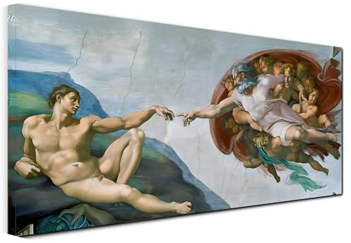 Quadro stampa su tela - Riproduzione La creazione di Adamo di Michelangelo - Quadri in tela canvas opere pittori famosi per Soggiorno, salotto e Camera da Letto - Telaio in legno 3 CM - 120X60 CM