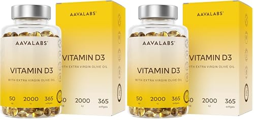 Vitamina D3 2000 UI - 365 Cápsulas Blandas - con Aceite de Oliva Virgen Extra para una Absorción Óptima – Contribuye al mantenimiento de la Función Ósea, Muscular e Inmunológica (Paquete de 2)