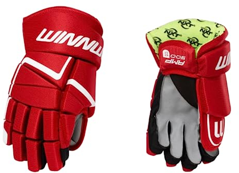 Winnwell AMP500 Eishockey-Handschuhe – langlebige und leichte Schutzausrüstung für Hockeyspieler für Jugendliche, Junior und Senior (rot, 30,5 cm)