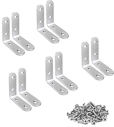 TAIANJI 10 Stück Edelstahlwinkel 50x50mm L-förmige Rechtwinkliges Metall Verbindungsplatte 90 Grad Winkel Klammer mit Schrauben, Edelstahl Winkel Gestell für Befestigung Holz, Möbel und DIY Projekte