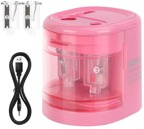 Eagle Electric Pencil Sharpener, Battery or USB Operated, Dual Holes, Dual Blades, fit for Pencils of Size 6-8mm and 9-12mm (Pink)