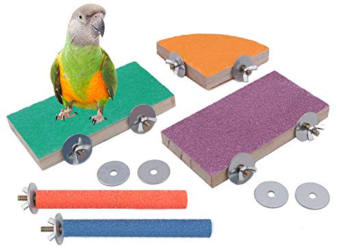 Geluode 5-pack fågelsittpinnar i naturligt trä, fågelbur, skrubbstativ plattform för fågelpapegoja, undulater, parakit, nymfparakiter, conure lovebird bur tass slipleksak