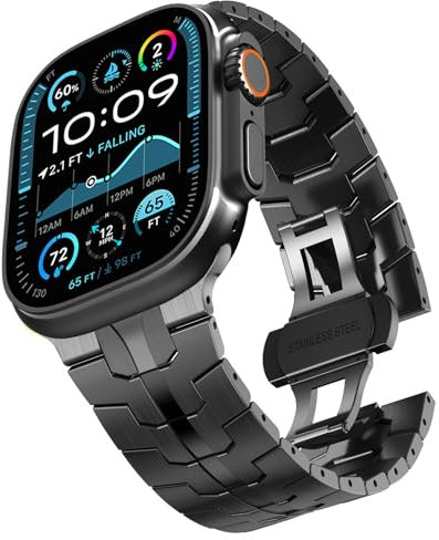 CHANCHY Edelstahl Ersatzarmband für Apple Watch Armband 49mm 46mm 45mm 44mm 42mm(Series 3),Metall Gliederarmband für iWatch Ultra 3/Ultra 2 1/SE 3 2 1/Series 11 10 9 8 7 6 5 4 3 2 1,Schwarz