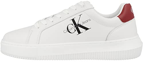 Calvin Klein Jeans Sneakers Suola Grossa Uomo Chunky Cupsole Monologo Scarpe, Bianco (White/Merlot), 44 EU