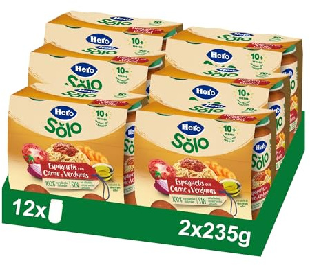 Hero Baby - Tarritos de Trocitos de Espaguetis con Carne y Verduras, Alimento Infantil en Tarritos para Bebés a Partir de 10 Meses, Sin Aceite de Palma y Almidón - 12 x 235 g