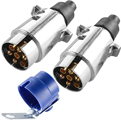 AGRISHOP Metallo Spina Rimorchio 7 Poli,2 Pezzi 12v Adattatore 7 Poli con Supporto per Spina Rimorchio Impermeabile,Spina 7 Poli Rimorchio per Camion Caravan