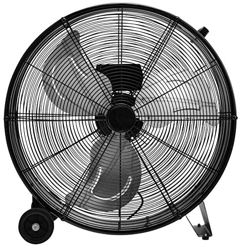 TANGZON 24/59cm Industrial High Velocity Drum Fan, 180W Max Power Cooling Fan with 3 Speeds, Wheels & Handle, Portable Floor Standing Fans for Home Office Gym Garage Warehouse (Black)